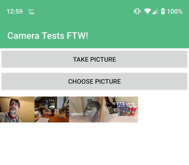 Screenshot of the app running and selected pictures