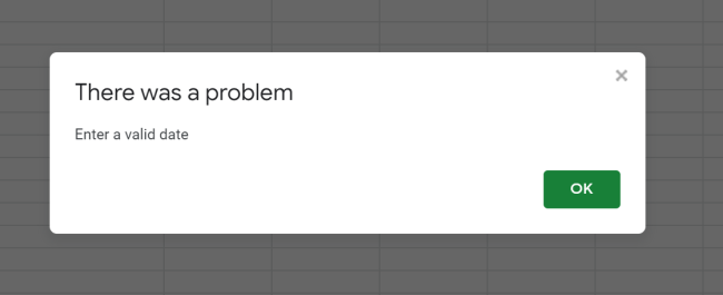 Date validation on the cell