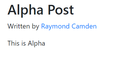 A blog post with the author name and link.