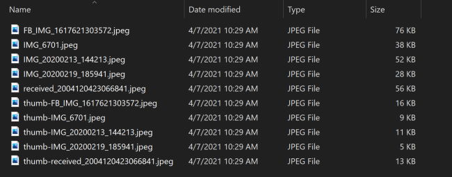 Explorer folder of img outputs