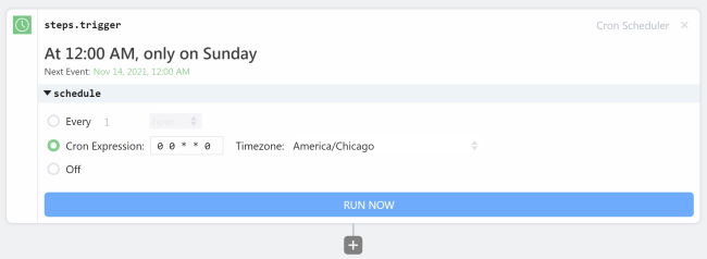 Schedule trigger set for Sunday