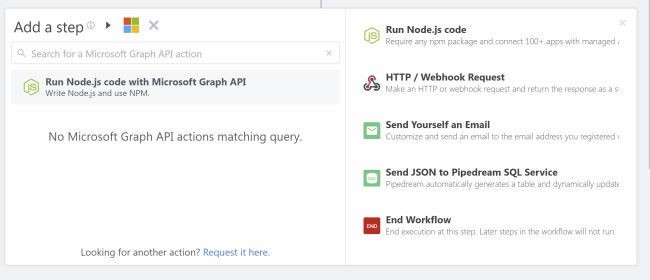 Run Node.js code with MS Graph API