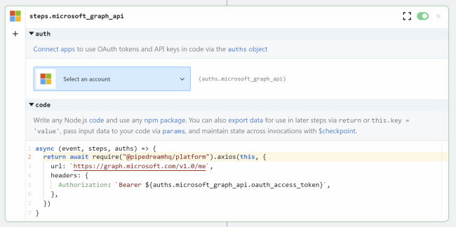 Default Graph API code step
