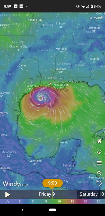 Windy's view of an incoming hurricane.