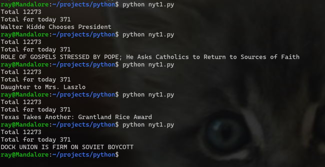 Example output from random article selection