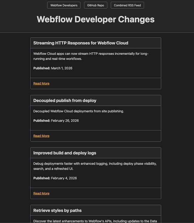 App view showing all our developer updates