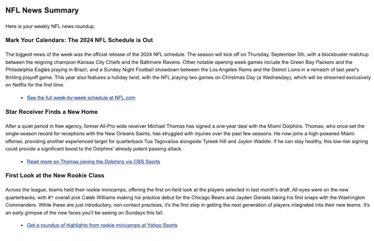 Email of NFL News