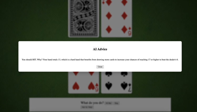 Screenshot from BJ app