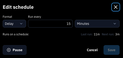 Screenshot from Val Town showing the Cron settings