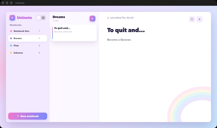 Uninote desktop app running